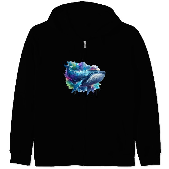 Blue Whale Colourful background Zip Hoodies