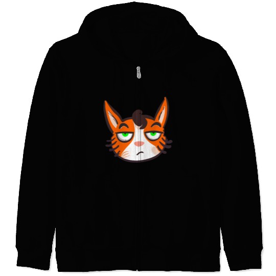Orange Grumpy Cat Green Eyes Zip Hoodies