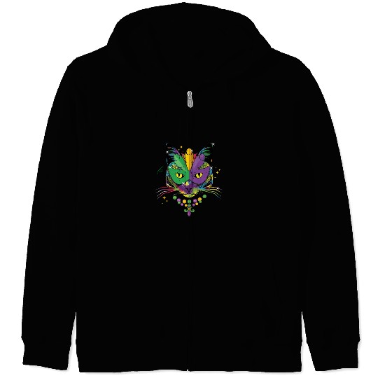 Cat Mask Beads Festival Parade Mardi Gras Zip Hoodies