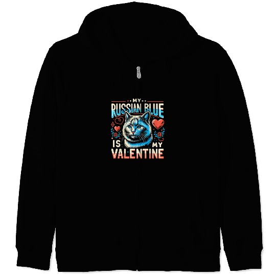 Russian Blue Cat Love Cute Valentine's for Cat lov Zip Hoodies