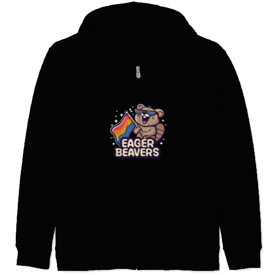 Eager Beavers with Pride LGBT Flag Zip Hoodies