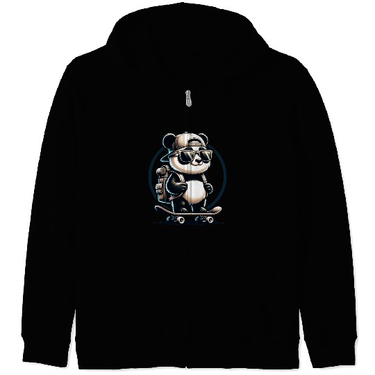 Panda on Skateboard Zip Hoodies
