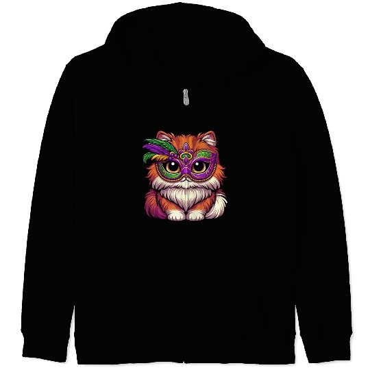 Mardi Gras Persian Cat, Dressed-up Cat Zip Hoodies