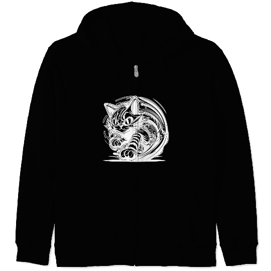 Clumsy Wild House Cat In Tattoo Style Zip Hoodies