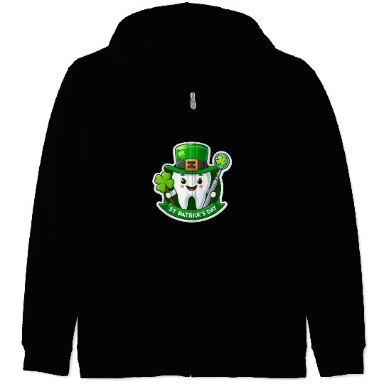 St patricks day cartoon dentist design, cute tooth Zip Hoodies