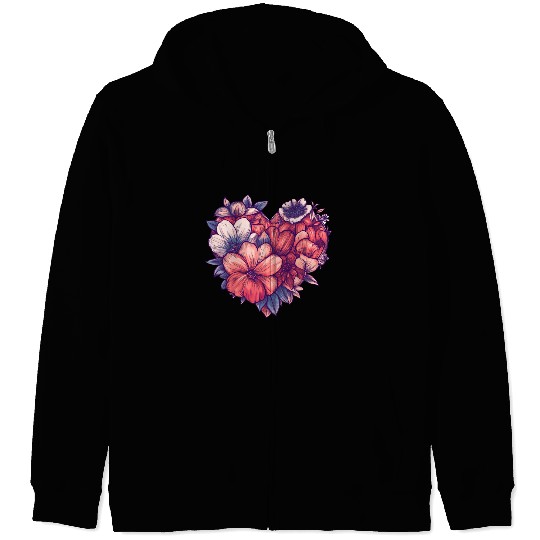 Blooming Floral Heart Zip Hoodies