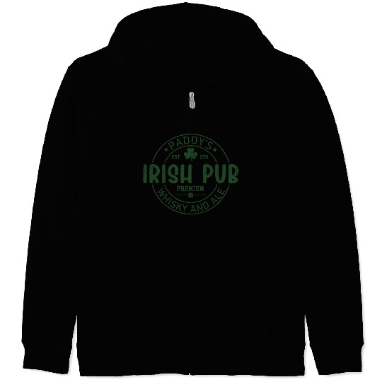 Irish Pub Whisky and Ale, St Patricks Day Zip Hoodies