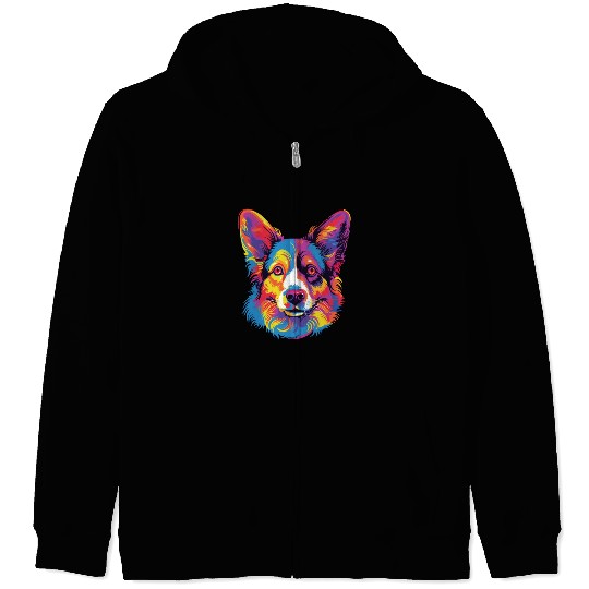 Watercolor Colorful Cardigan Welsh Corgi Zip Hoodies