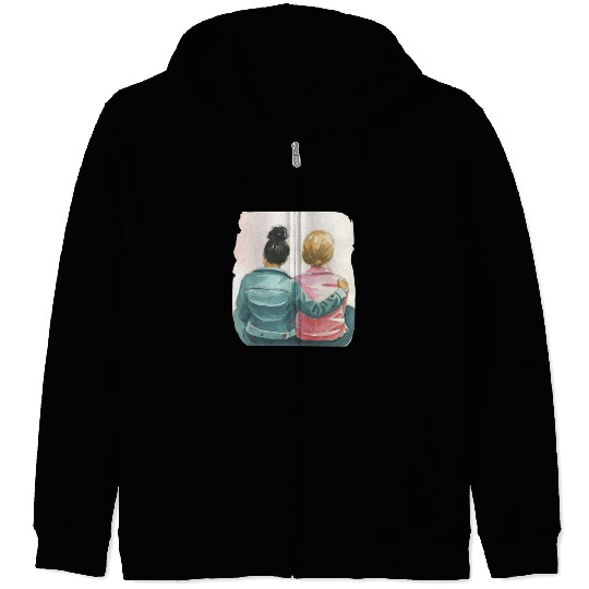 Watercolor Lesbian Couple Zip Hoodies