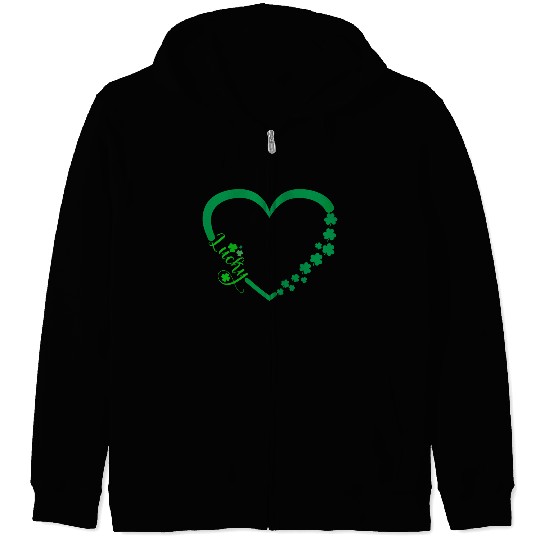 Saint Patricks Day Heart - Lucky Irish Clovers Zip Hoodies