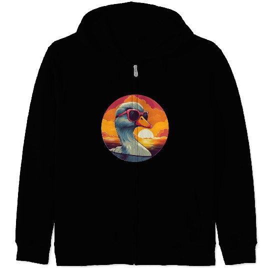 Cool Duck Sunglasses Water Sunset Swimming Zip Hoodies