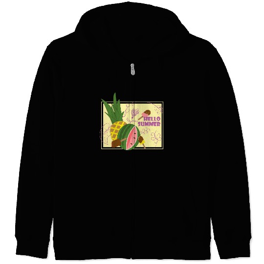 Hello summer fruit ice cream flowers & butterfly Zip Hoodies