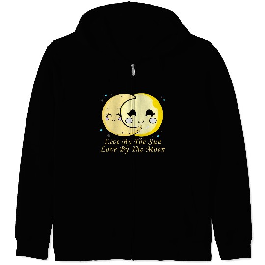 Live By The Sun Love By The Moon, Cartoon Sun Moon Zip Hoodies