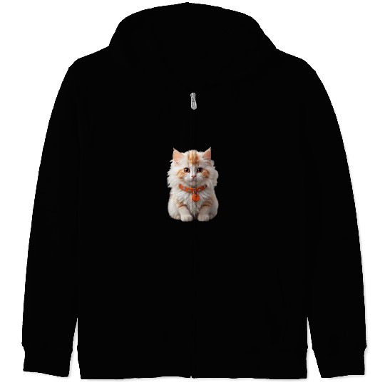 Default Cat fluffy white and orange smiling cute Zip Hoodies