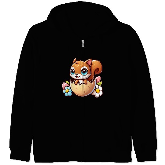 Cute Squirrel with Easter Egg Comic Design Zip Hoodies