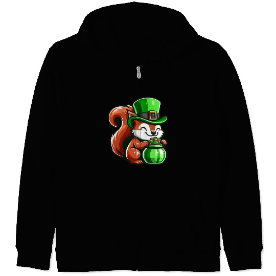 St. Patrick's Day Cute Squirrel Comic Design Zip Hoodies