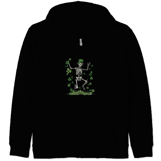 St Patricks Skeleton Dancing With Shamrocks Zip Hoodies