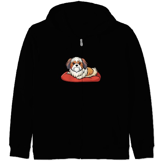 Contented Shih Tzu Lounging on Plush Pillow Zip Hoodies