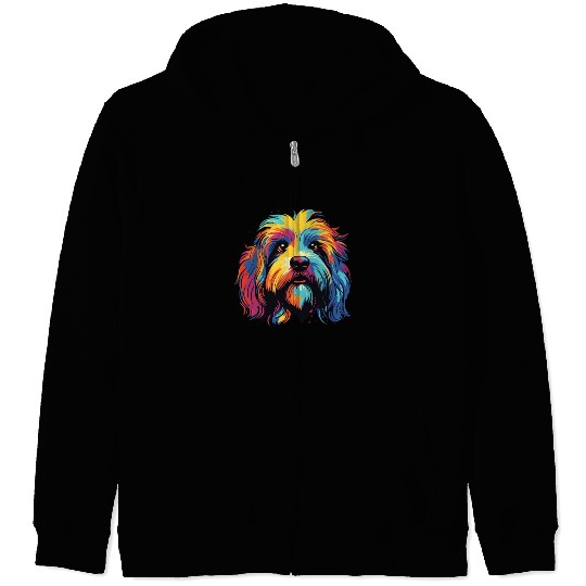 Watercolor Colorful Tibetan Spaniel Zip Hoodies