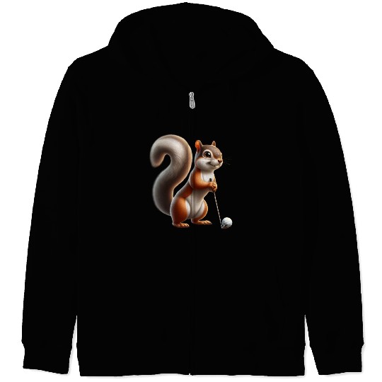 Golf Player Squirrel Animal Lover Design Zip Hoodies