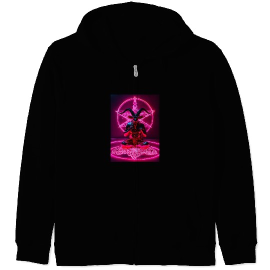 Baphomet made of diamonds and glitter neon light Zip Hoodies