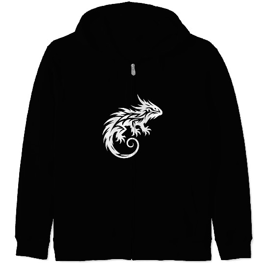 Shaggy Bearded Dragon Tribal Dragon Tattoo Zip Hoodies