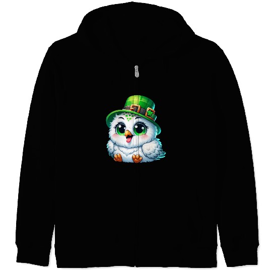 St. Patrick's Cute Snowy Owl Zip Hoodies