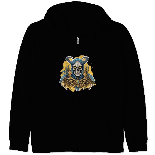 Celestial Crown: Horned Skull Zip Hoodies