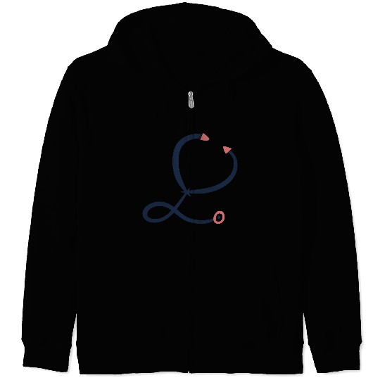 Stethoscope Symbol Drawing. Nurse / doctor. Zip Hoodies