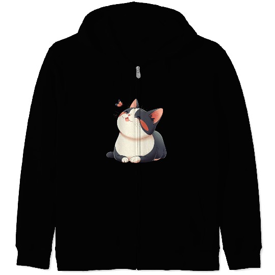 Kawaii Cat and Butterfly Zip Hoodies