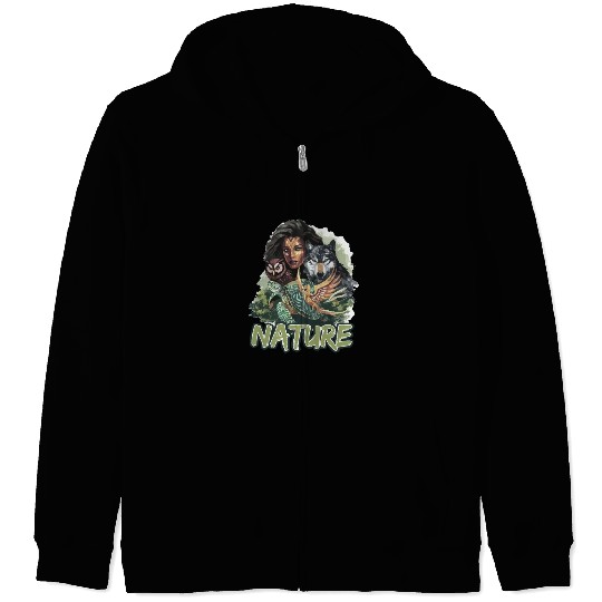 Nature-Inspired Wolf Owl Turtle Phoenix Woman Zip Hoodies
