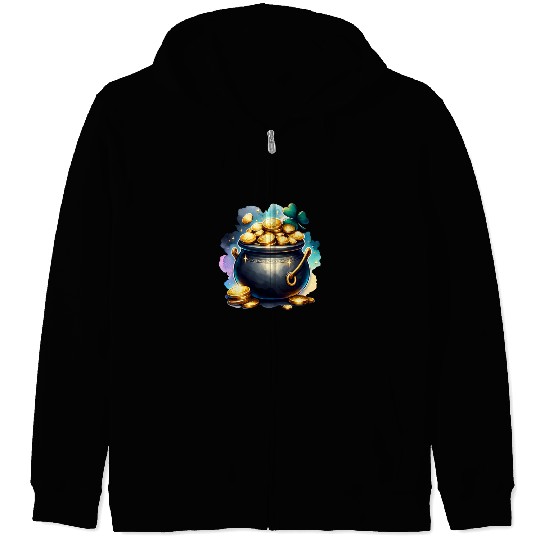 Saint Patrick's Day Gold Pot With Clover Zip Hoodies
