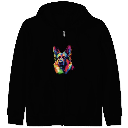 Watercolor Colorful German Shepherd Zip Hoodies
