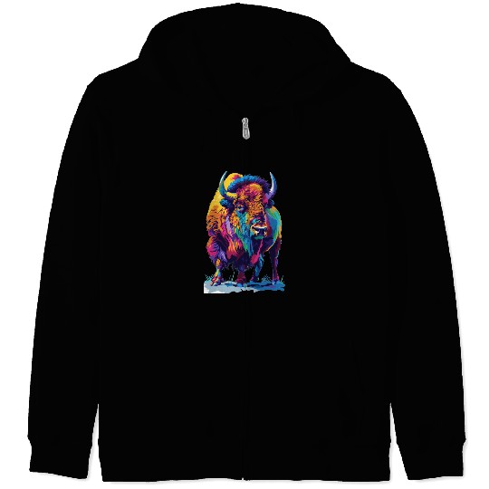Colorful Bison Abstract Animal Art Wildlife Zip Hoodies