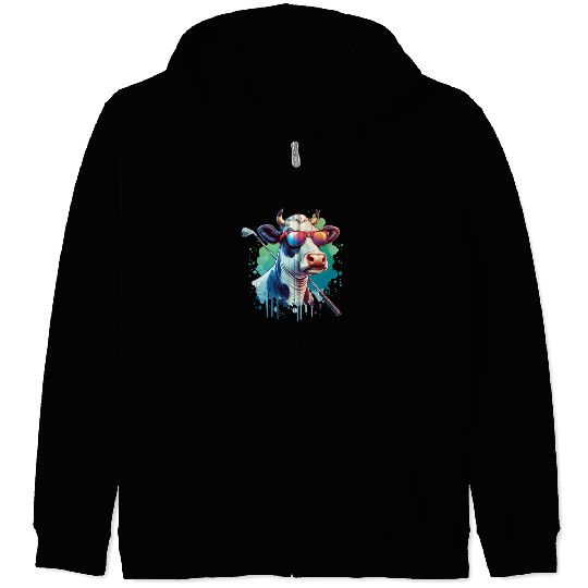 Cow Golfer Golf Course Dog Owner Zip Hoodies