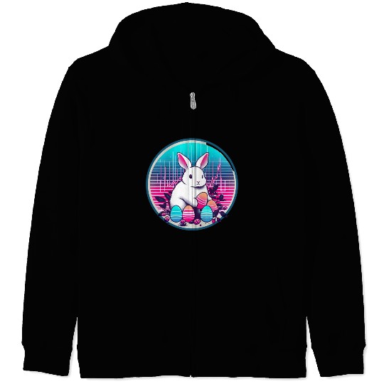 White Easter Bunny with Eggs Zip Hoodies