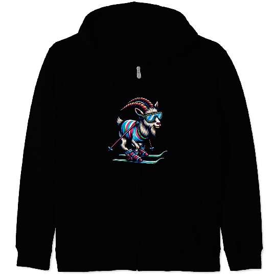 Goat Skiing Downhill Winter Sports Design Zip Hoodies