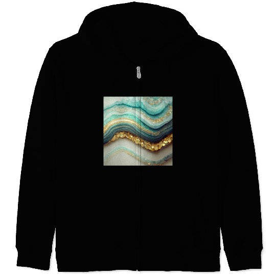 Teal Agate Geode Stone Zip Hoodies