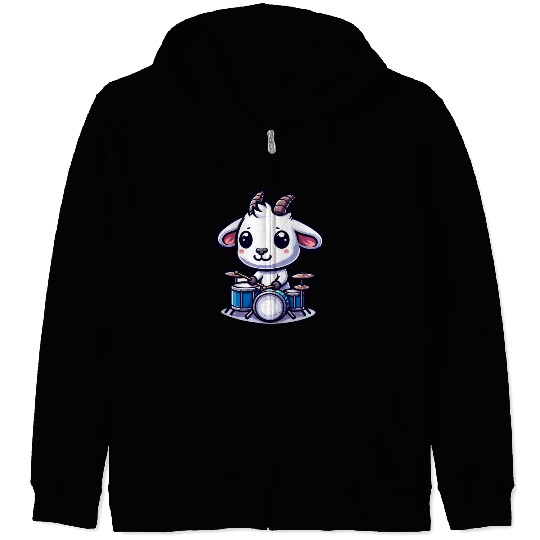 Cute Goat Drummer Farm Band Design Zip Hoodies