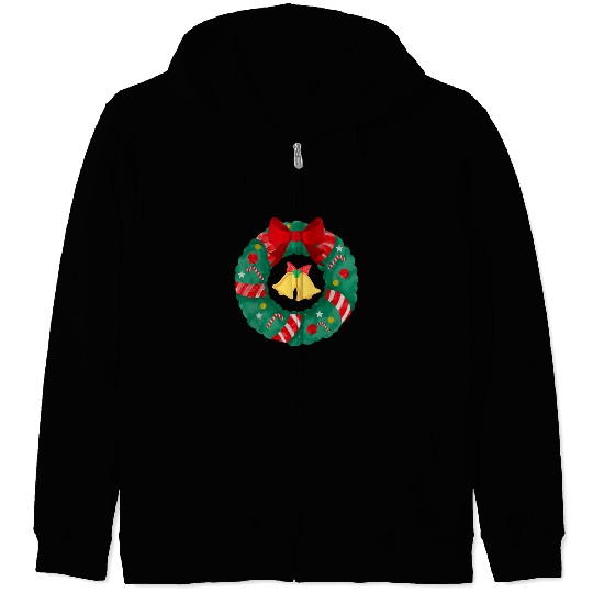 Christmas Wreath with Bells Zip Hoodies