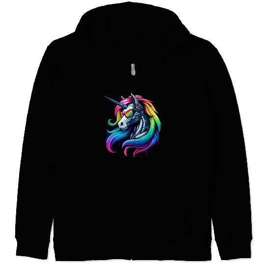 Cool Cyborg Unicorn Rainbow Zip Hoodies