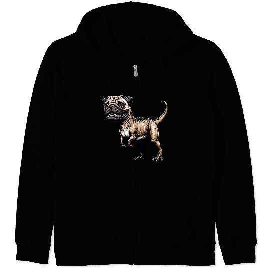 T-Rex & Pug Hybrid Cartoon Fun Zip Hoodies