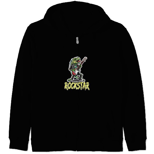 Rockstar Reptile Musician with Electric Guitar Zip Hoodies
