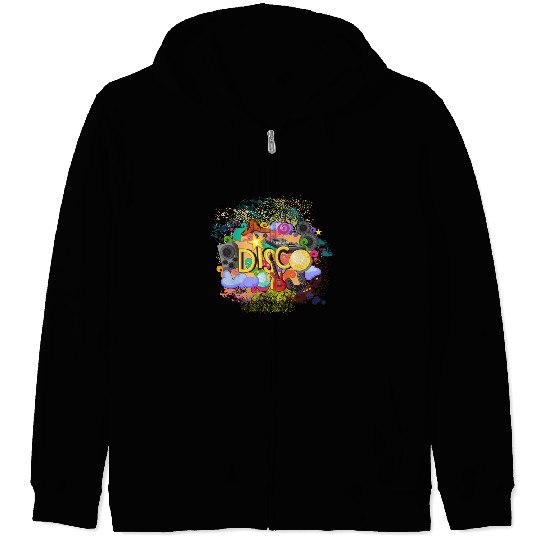 Vector Disco Theme Guitar Piano Song Drum Speaker Zip Hoodies