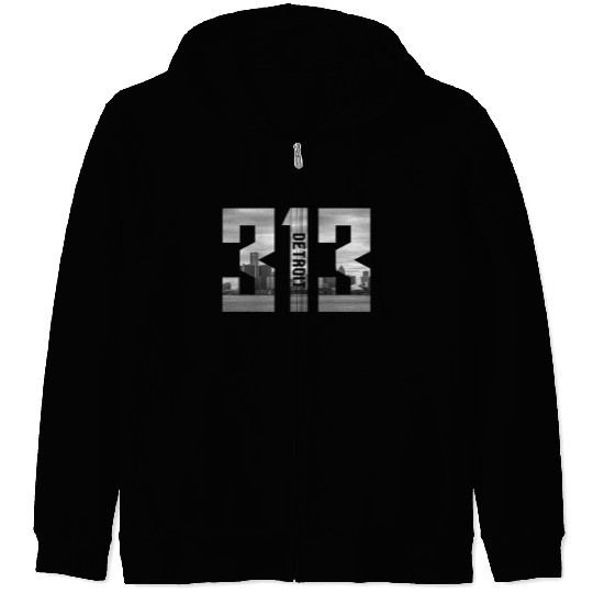 Detroit Michigan 313 Area Code Skyline Zip Hoodies