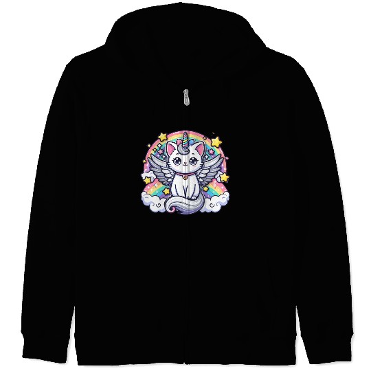Celestial Charm Unicorn Cat Zip Hoodies