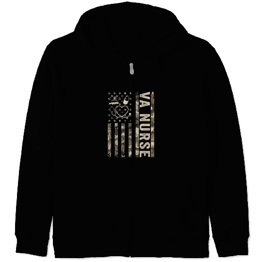VA Nurse Camouflage Patriotic US Flag Nurse Life Zip Hoodies