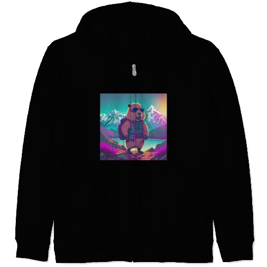Capybara hiking thru the Mountains Zip Hoodies
