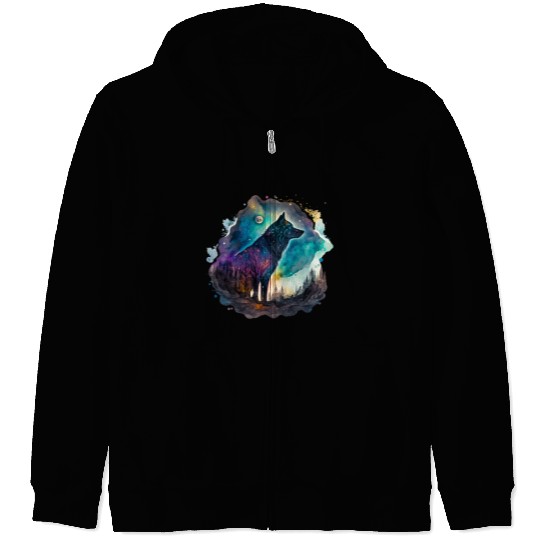 Wolf Print, Cosmic Wolves, Animal Print, Cosmos Zip Hoodies