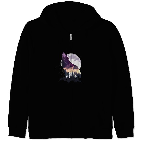 Wolf Print, Cosmic Wolves, Animal Print, Cosmos Zip Hoodies